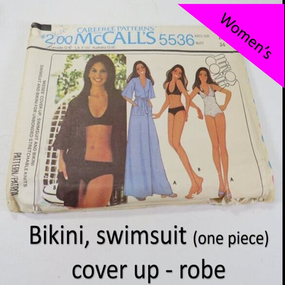 McCalls 5536 clothing pattern Swimsuit, Bikini, Cover up, Robe